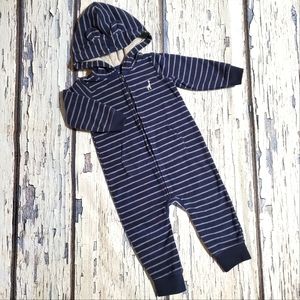 Carters Baby Bodysuit One Piece Outfit Navy Blue Gray Stripes Size 18 Months